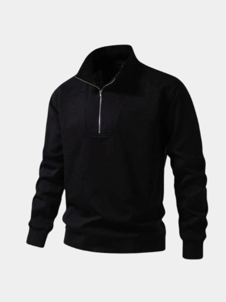 Zip Black Lapel Sports Sweatshirt - Montierri